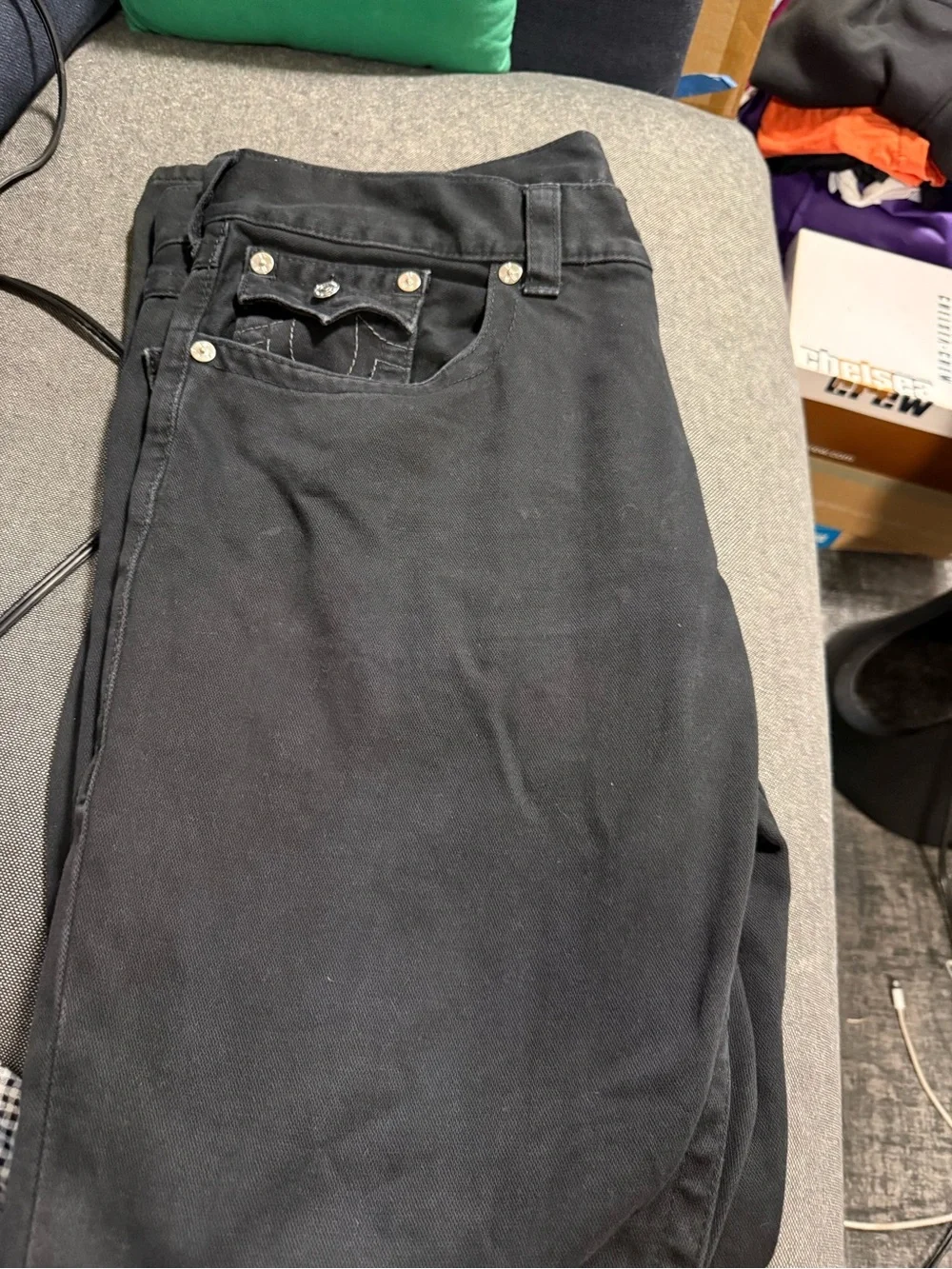 True Religion Men's Straight Fit Jeans in Charcoal was$185